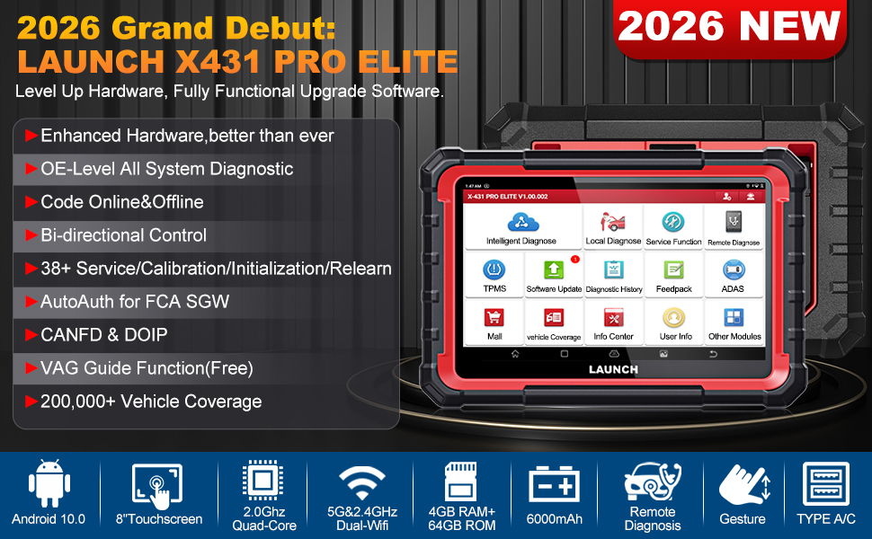 Launch X431 PRO ELITE OBD2 Diagnostic Scanner